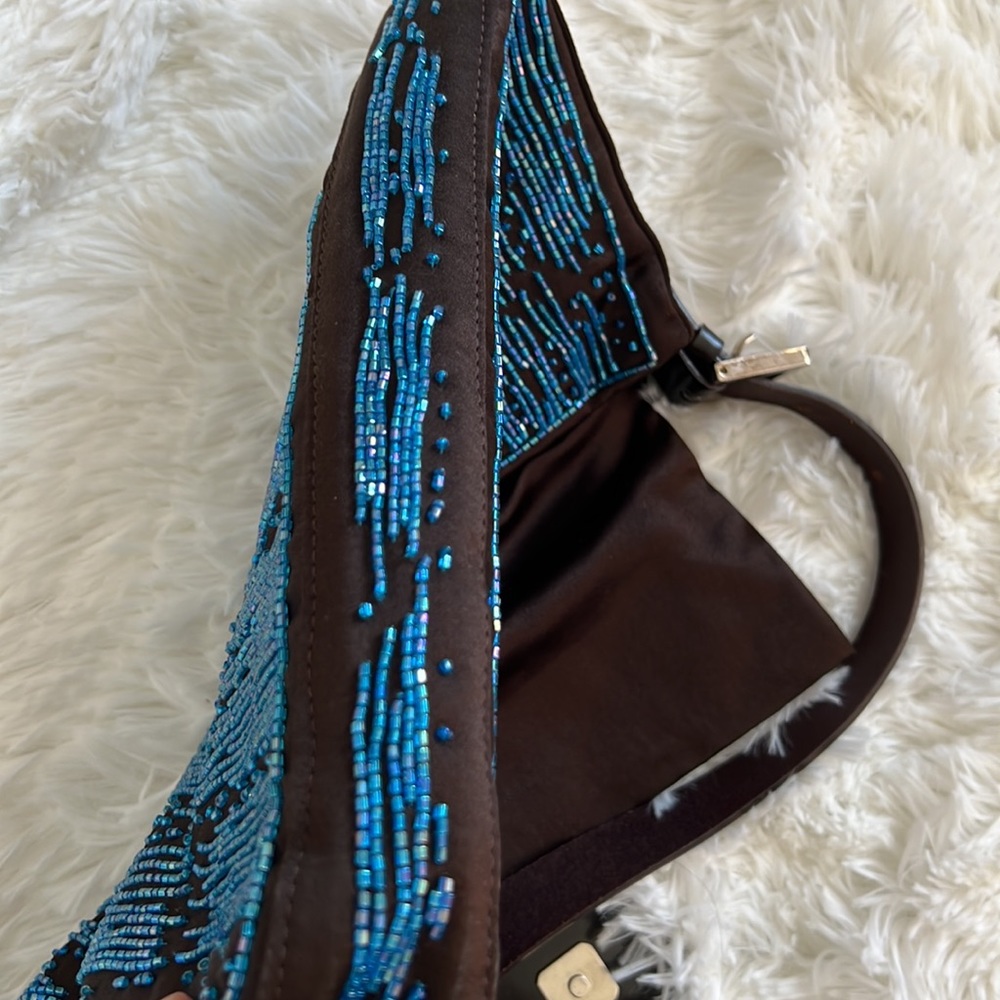 FENDI Brown Blue Beaded Pink Crocadile Baguette - Picture 4 of 6